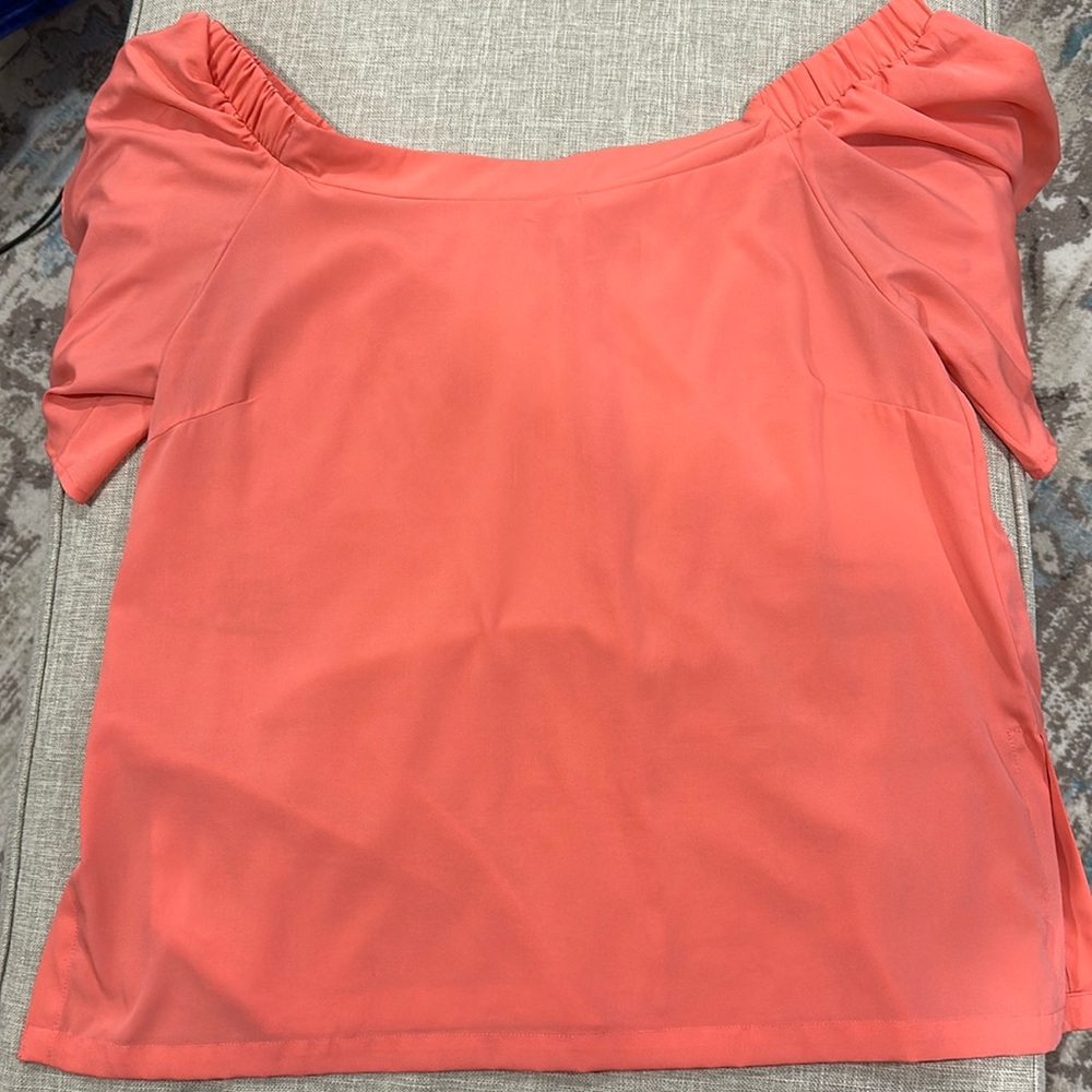 Coral off the shoulder flutter sleeve top